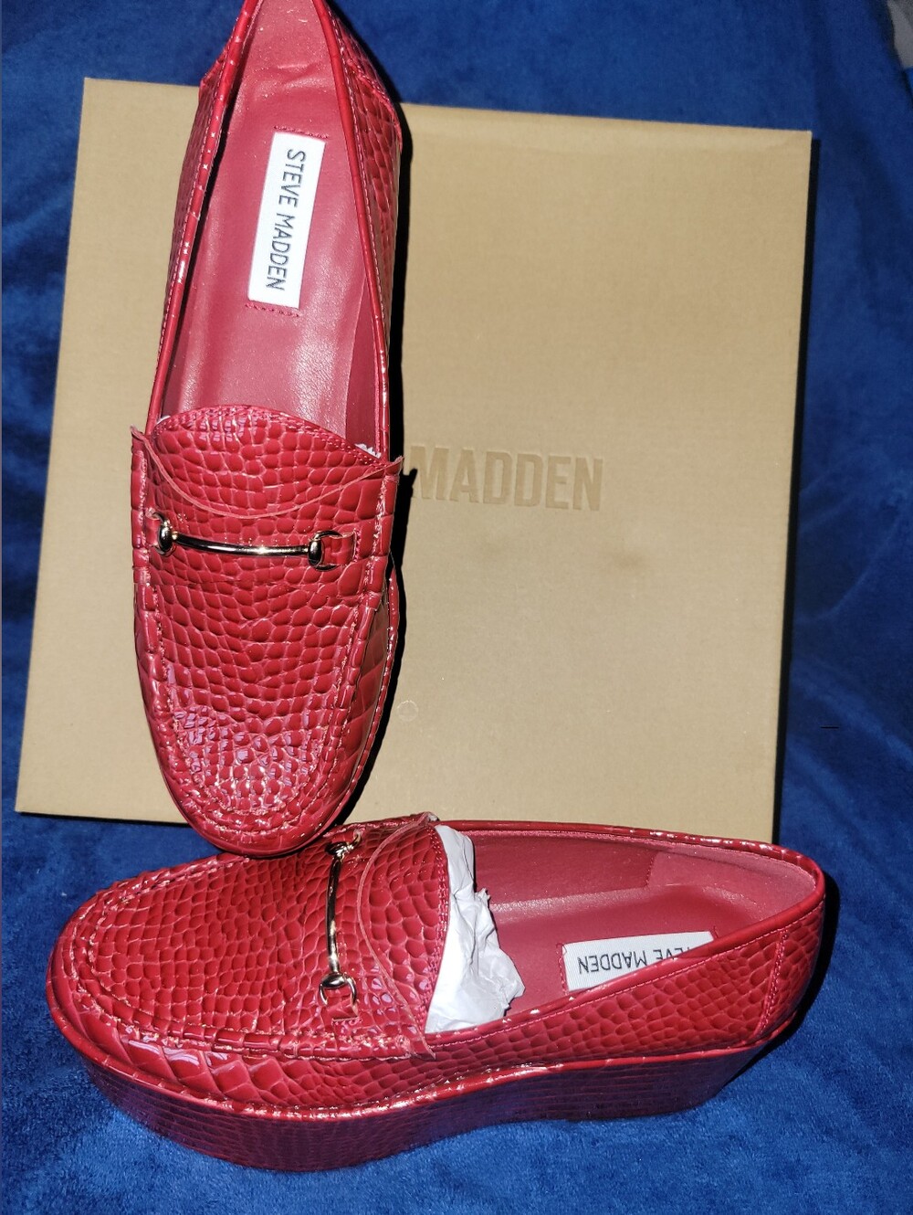 Steve Madden Red Croc-Embossed Slip-On Loafers